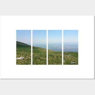 A static shot from the panoramic point Castaldia di Piancavallo; great view with a little mist over Aviano. Beautiful nature in a spring sunny day; no people around Posters and Art